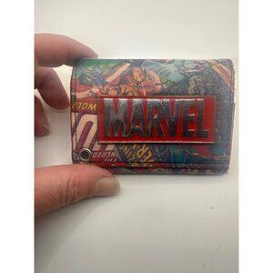 Marvel Comic Print Trifold Wallet With Red Logo Plate & Snap Closure